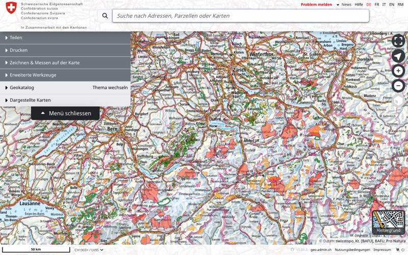 SwissMap protected areas screenshot